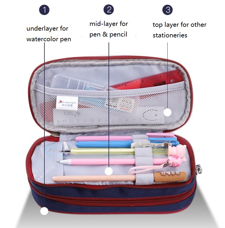 أزياء 3 طبقات حقيبة قلم رصاص البوليستر