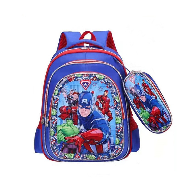 حقيبة ظهر مدرسية برسومات كرتونية ثلاثية الأبعاد مع مقلمة