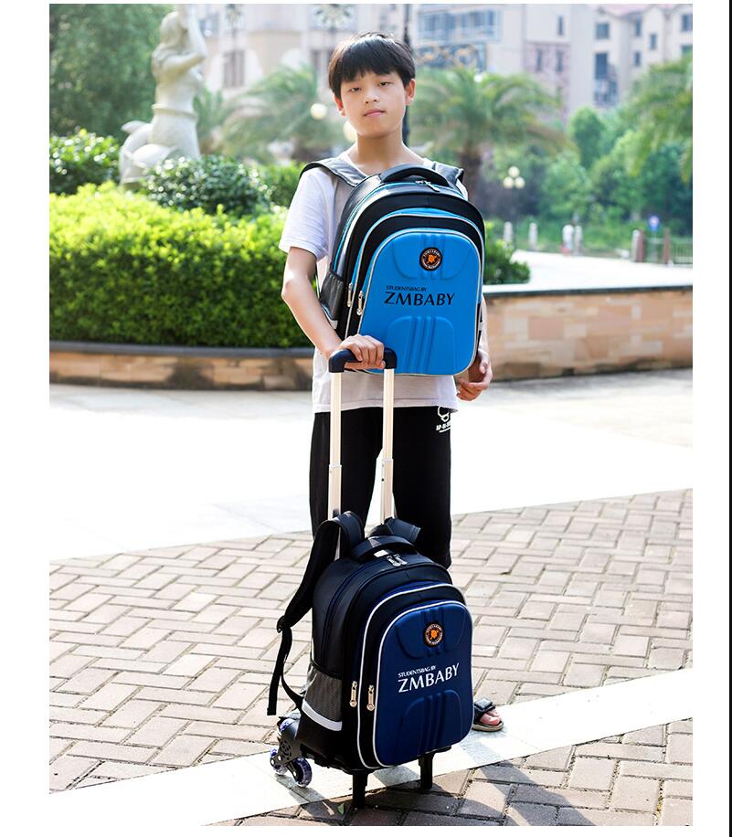 model show of Student wheeled school bag