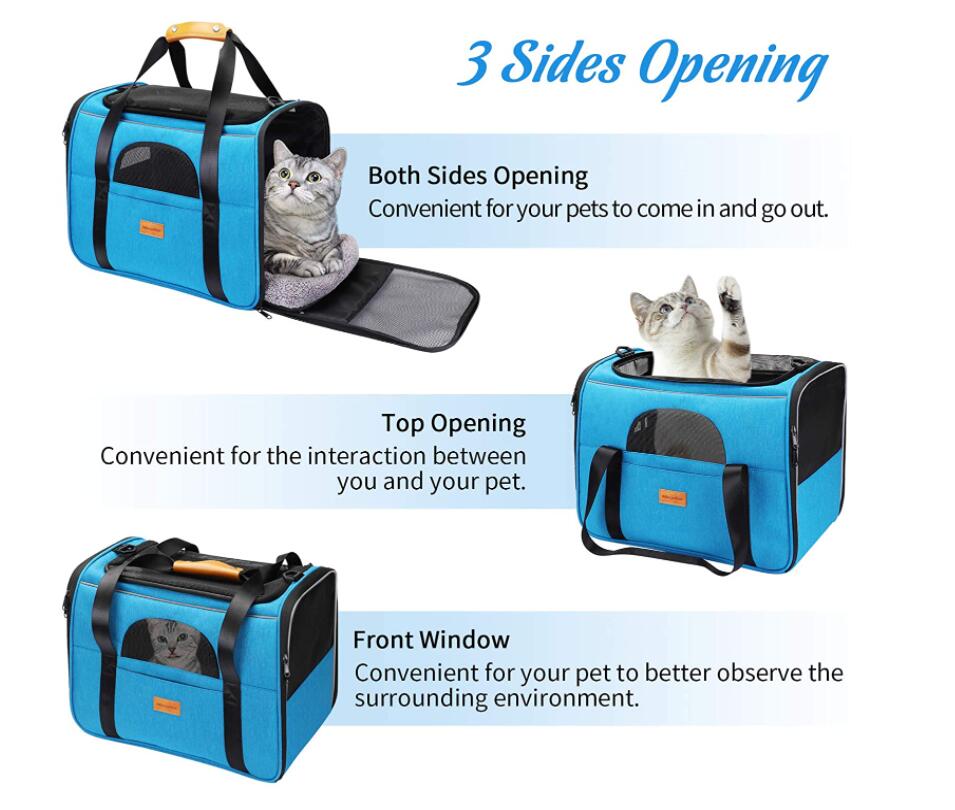 المحمولة حقيبة الناقل الحيوانات الأليفة اللون الأزرق