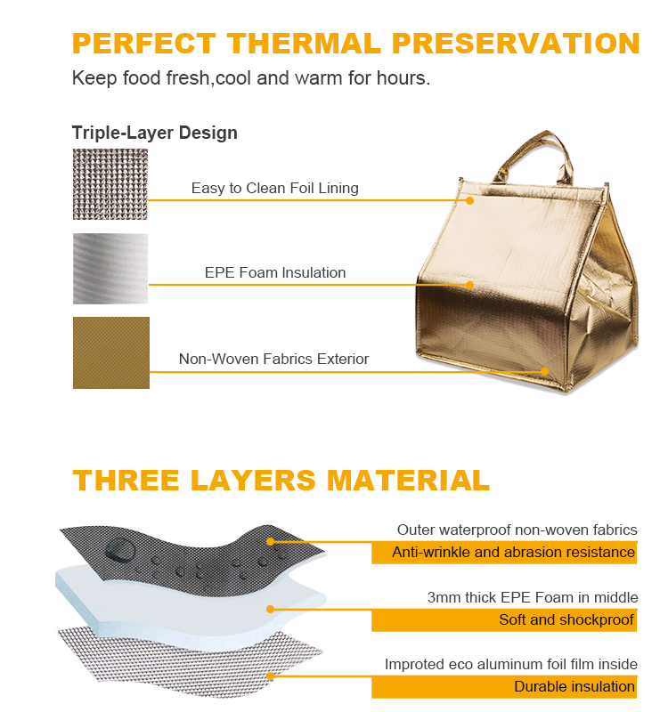 ثلاث طبقات حقيبة تسليم الغذاء برودة