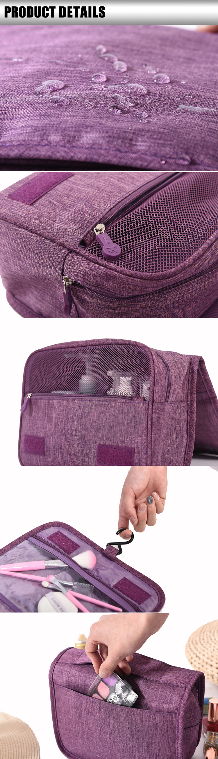 تفاصيل حقيبة سفر مستحضرات التجميل