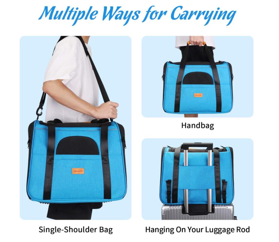 الحيوانات الأليفة السفر حقيبة الناقل لون أزرق