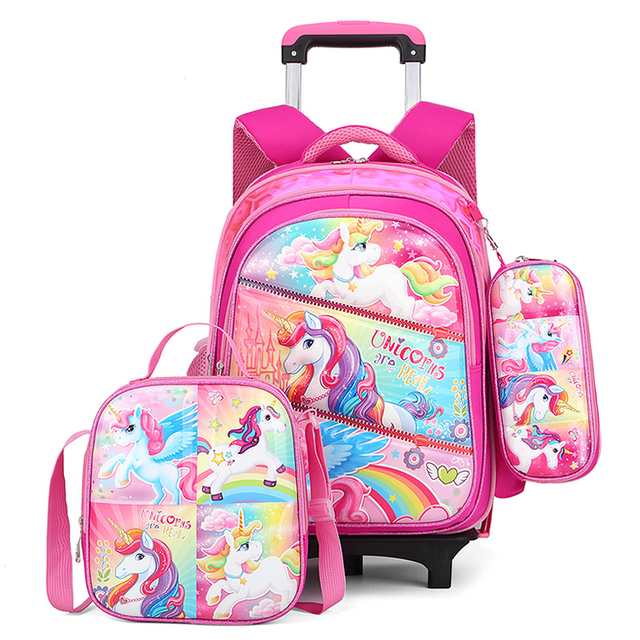3 في 1 3D Cartoon Trolley School Backpack Set للمدرسة الابتدائية