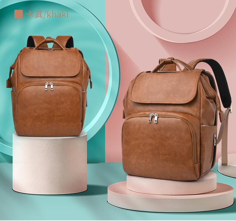 كاكي بو الجلود حقيبة الظهر حقيبة الظهر