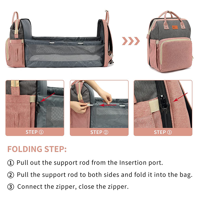 حقيبة ظهر حفاضات الطفل البرتقالي مع جيب جانبي