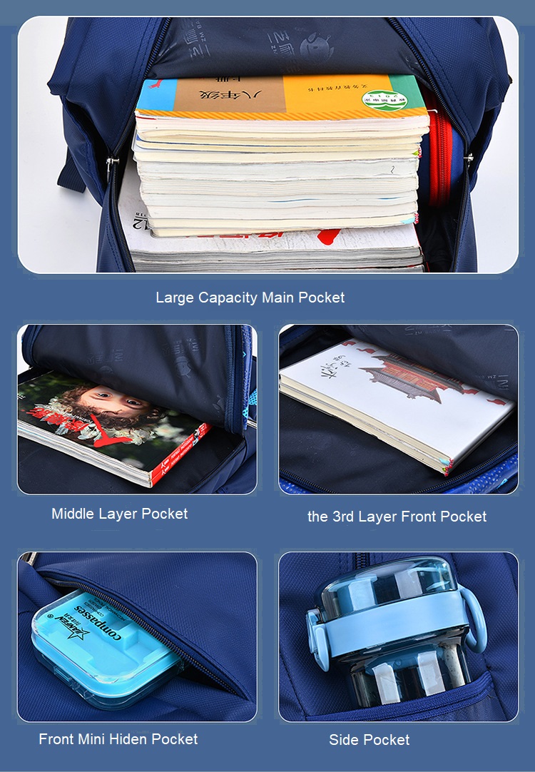 جيوب ذات سعة كبيرة للأطفال حقيبة مدرسية على ظهر الأطفال للأولاد